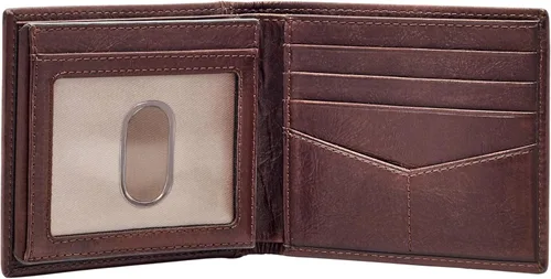 Vista 2 de Fossil Billetera plegable de cuero para hombre con ventana de identificación abatible para hombres