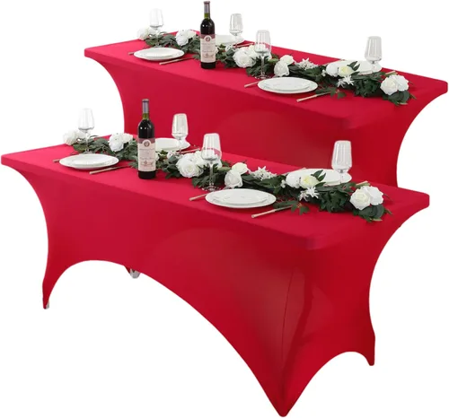 Vista 18 de Paquete de 2 manteles de elastano negro de 6 pies – Manteles ajustados – Mantel elástico de ajuste universal para mesas plegables – Sin arrugas