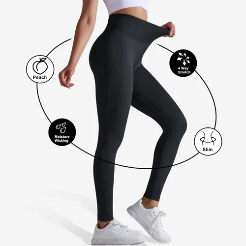 Vista 4 de Darkterror Leggings de entrenamiento para mujer con levantamiento de glúteos, cintura alta, sin costuras, para gimnasio, leggings de yoga
