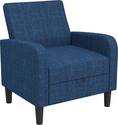 Vista 4 de DAGONHIL Silla de Acento para Sala de Estar, Silla Tapizada de Lectura para Dormitorio, Sillón de Tela de Lino, Sofá Individual para Sala de Azul