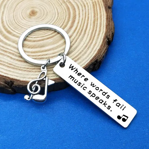 Vista 3 de Llavero de regalo de música Where Words Fail Music Speaks Keyring Music Lover Regalo de agradecimiento para profesores de música, estudiantes