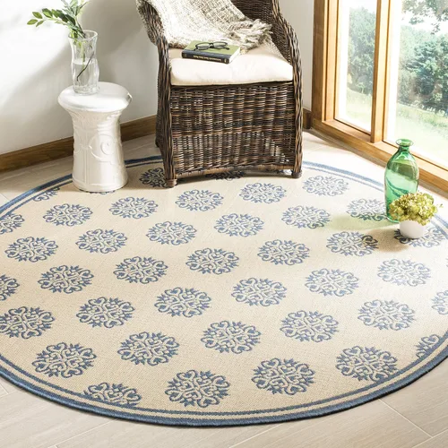 Vista 21 de SAFAVIEH Alfombra lavable al aire libre Linden Collection – 6 pies 7 pulgadas, cuadrada, aguamarina y crema, no desprende pelusa y fácil de limpiar