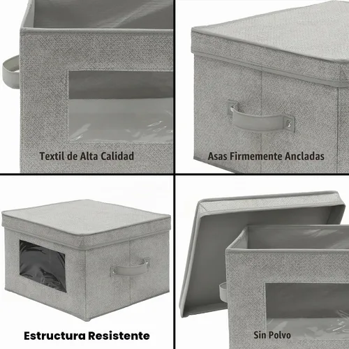 Vista 5 de Simple Houseware - Contenedor de almacenamiento con ventana transparente, asas y tapa, paquete de 3, color gris