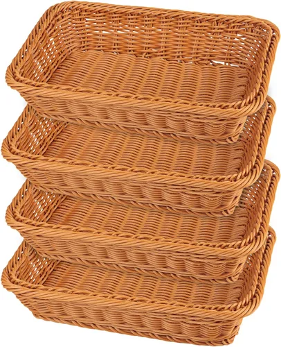 Vista 11 de 3 piezas de cesta de mimbre para pan de 16 pulgadas, cesta de servicio tejida, cesta de servicio de alimentos de mesa para restaurante, panadería