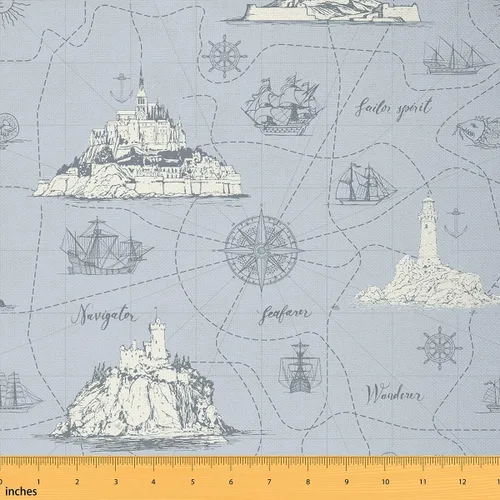 Vista 10 de jejeloiu Tela de Tapicería de Concha de Erizo de Mar por Yarda, Tela de Retapizado con Temática Marina Oceánica para Sillas, Tela Decorativa