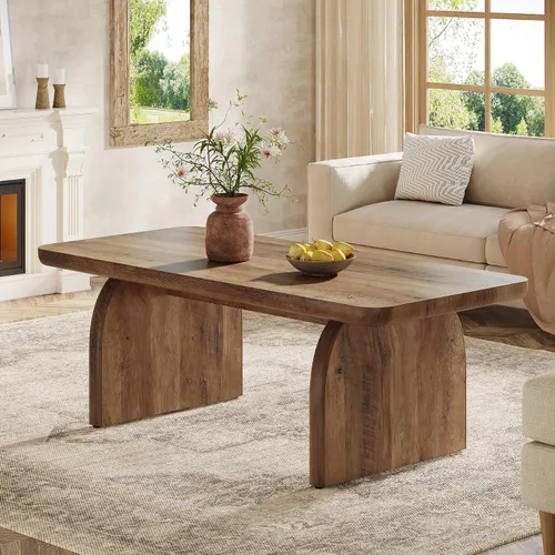 Vista 8 de Tribesigns Mesa auxiliar para sala de estar, mesa central rectangular de 47 pulgadas con esquinas redondeadas, muebles de té de cóctel bajos y Marrón