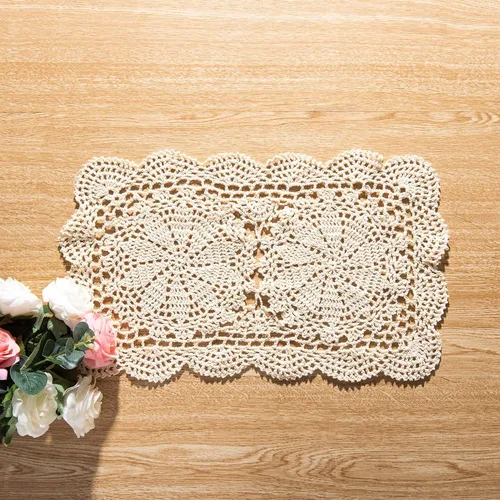 Vista 8 de Eiyye Doilies rectangulares hechos a mano, 2 piezas hechas a mano de algodón de ganchillo, manteles individuales de mesa de ganchillo de 10.6 x 16.9