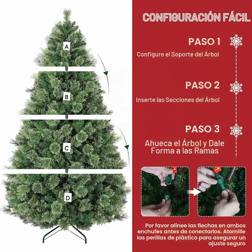 Vista 4 de Hykolity - Árbol de Navidad artificial preiluminado de 6 pies con 350 luces LED blancas cálidas Verde