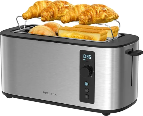 Vista 9 de Anfilank Tostadora de 4 Rebanadas de Ranura Extra Ancha Larga de 1.5 pulgadas con Temporizador de Cuenta Regresiva, 6 Ajustes de Tostado, Estante