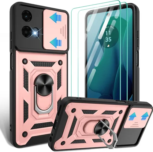Vista 54 de Gritup Funda para Moto G Stylus 5G-2021 con cubierta deslizante para cámara 1 paquete de protectores de pantalla HD Soporte de metal giratorio