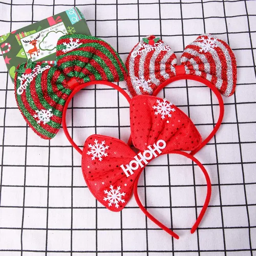 Vista 4 de Aneco Paquete de 6 diademas de lazo de Navidad, sombreros de fiesta, aro para el pelo, decoración de vacaciones, tocado para suministros de fiesta