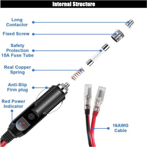 Vista 3 de Enchufe Macho de Encendedor de Cigarrillos de Repuesto de 12V con Cables y Luz LED - Conector de Toma de Encendedor de Cigarrillos Macho
