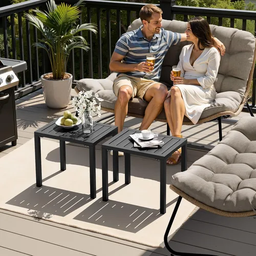 Vista 7 de Crestlive Products Mesa auxiliar para exteriores, mesa auxiliar rectangular de aluminio, mesa de café para patio pequeño para interiores y Negro