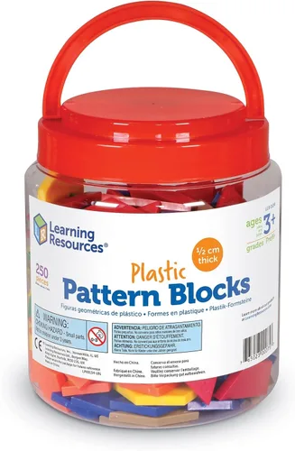 Vista 7 de Learning Resources Plastic Pattern Blocks 250 Set - Classroom Must Haves, Math Teaching Tools, Homeschool Supplies, Math Manipulatives
