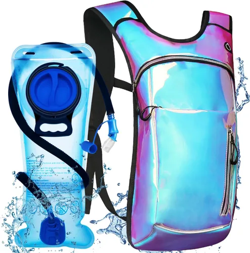 Vista 11 de Mochila de hidratación con vejiga de agua de 2 L, mochila de agua para raves, paquete de hidratación de aislamiento ligero para hombres y mujeres