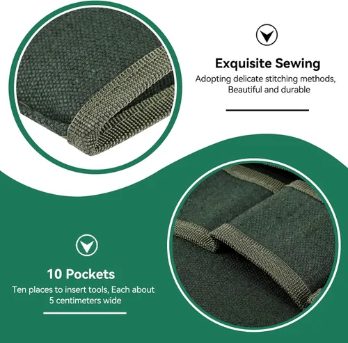 Vista 7 de Bolsa enrollable para herramientas, bolsas de lona resistente, bolsa de almacenamiento de herramientas para bonsái con 10 bolsillos para jardín