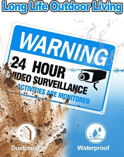 Vista 4 de Señal de videovigilancia, paquete de 4 letreros de cámara de seguridad de 12 x 8 pulgadas, material reflectante e impermeable, letreros