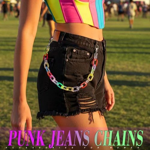 Vista 3 de Cadena de pantalón para mujer, cadena de mezclilla estilo hip hop, para pantalones coloridos Una capa