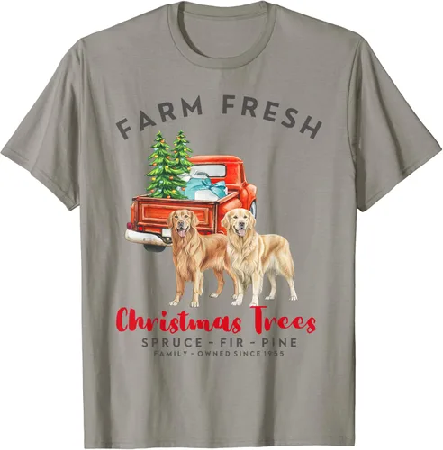 Vista 2 de Camiseta Golden Retriever Christmas Farm Fresh Christmas Trees, Gris