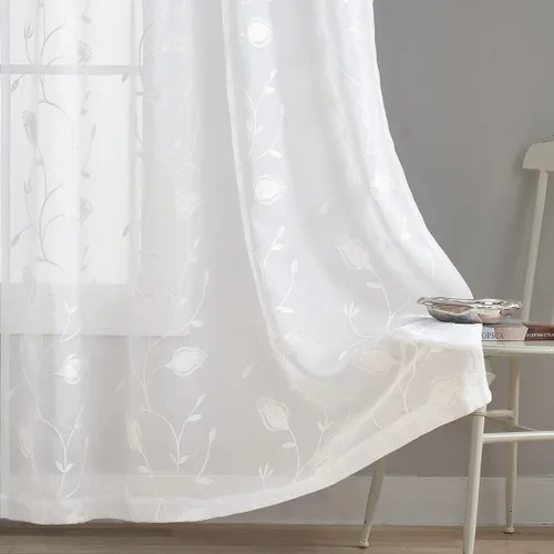 Vista 21 de MYSTIC-HOME Juego de cortinas de niveles transparentes blancas para cocina de 24 pulgadas de largo, tratamiento de cortinas para ventanas pequeñas