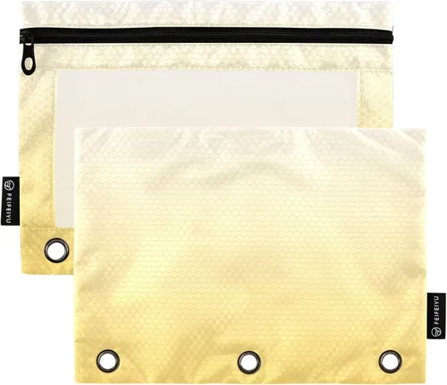 Vista 24 de Estuche naranja para carpeta de 3 anillas, paquete de 2 bolsas para lápices con ventana transparente con cremallera y ojales reforzados, estuche