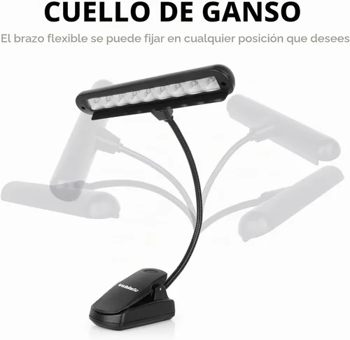 Vista 2 de Luz de soporte de música, luces de piano con clip, 9 luces LED de orquesta, lámpara de libro para músico, totalmente ajustable, sin parpadeo