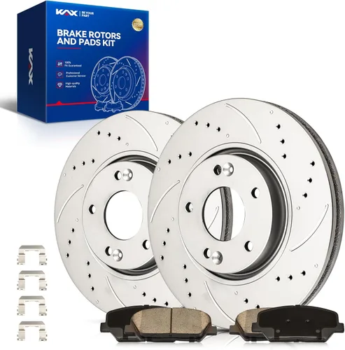 Vista 68 de Kit de freno delantero KAX, rotores de freno ranurados y con hendiduras, pastillas de freno cerámicas Compatible con Honda Accord 1990 1991 1992