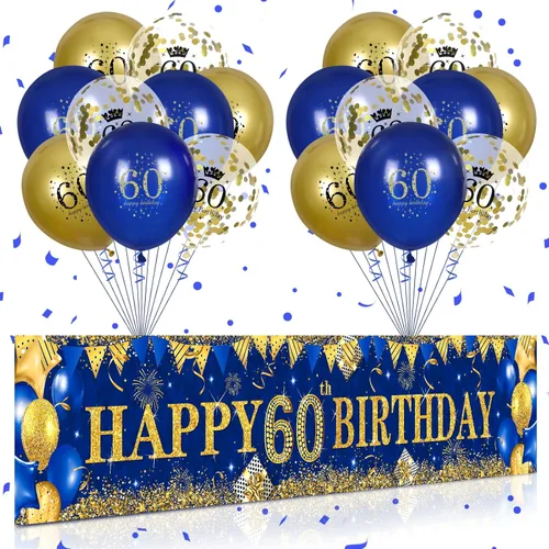 Vista 8 de Decoraciones de cumpleaños número 10 para niños pequeños, niños y niñas, azul marino y dorado, pancarta de fiesta de feliz cumpleaños de 18 piezas