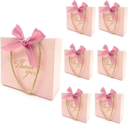 Vista 11 de TKSBAG Paquete de 20 pequeñas bolsas de regalo negras con asas de 5.5 x 2.3 x 4.7 pulgadas, mini bolsas de regalo a granel para baby shower