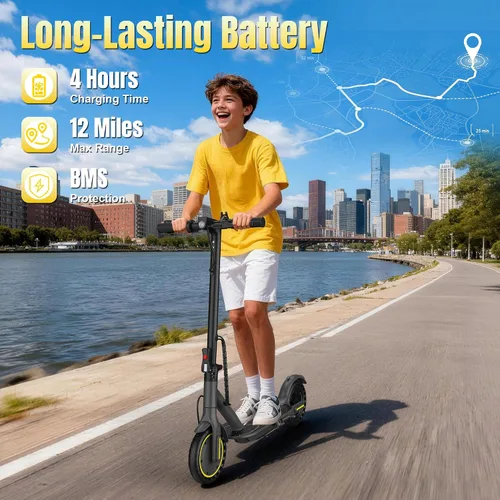 Vista 3 de Patinete eléctrico para niños de 6 a 10 años, motor de 350 W, velocidad de 19 millas por hora y rango de 15 millas, neumáticos sólidos de 8.5