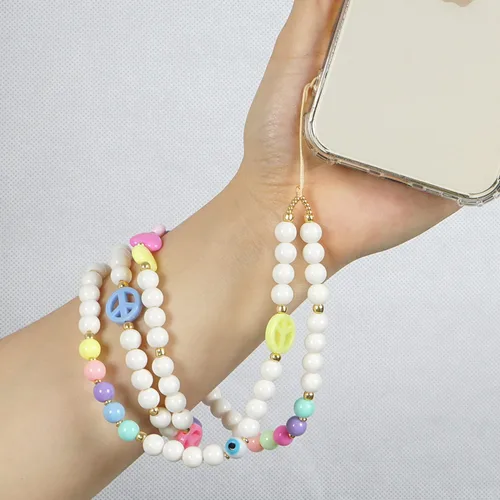 Vista 5 de Beaded Phone Charm Lanyard Strap Crossbody Fixed Beads Pearl Neck Chain