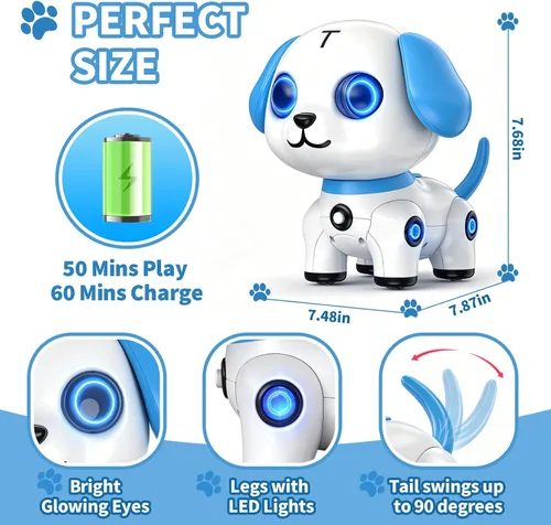 Vista 5 de Perro robot inteligente, mascota interactiva para cachorros con función de Azul