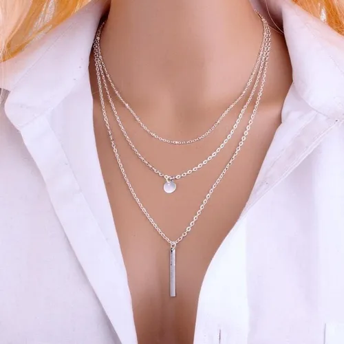 Vista 4 de VQGRIXZCE Collar delicado triple de plata de ley S925 multicapa para mujer, regalo de joyería