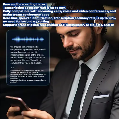 Vista 6 de Traductor de idiomas Auriculares, Audífonos Traductores en Tiempo Real, Soporte 75 Idiomas Auricular Inalámbrico Bluetooth (Beige)