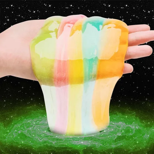 Vista 3 de Paquete de 50 slime de galaxia que brilla en la oscuridad, paquete de 50 unidades de slime de galaxia que brilla en la oscuridad, slime