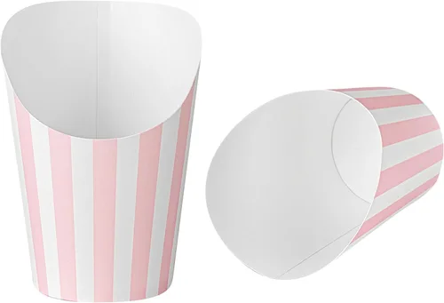 Vista 23 de Restaurantware Bio Tek - Recipientes de papas fritas de 12 onzas, 100 tazas desechables de charcutería, diseño inclinado, redondo, a rayas