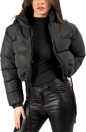 Vista 2 de Arssm Chaqueta acolchada recortada para mujer, ligera, de invierno, abrigos, abrigos, con cordón, acolchados, ropa de abrigo