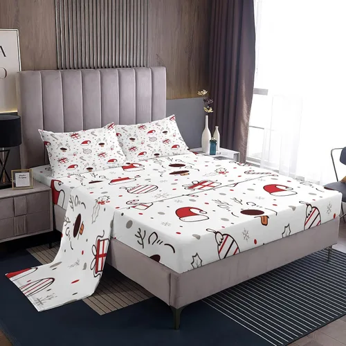 Vista 22 de Juego de sábanas tamaño individual, sábanas para árbol de Navidad, sábanas y fundas de almohada de microfibra de 3 piezas, juego de sábanas
