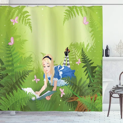 Vista 88 de Ambesonne Decor Collection, juego de cortina con ganchos para regadera Amarillo y marrón