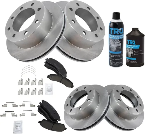 Vista 2 de TRQ Kit de pastillas de freno delanteras y traseras y rotores Kit de productos químicos para freno, pastillas de freno de cerámica compatible