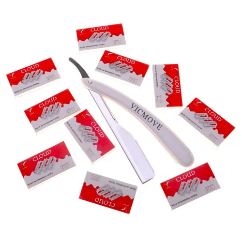 Vista 9 de Navaja de afeitar profesional de borde recto con 20 cuchillas Derby, 100% acero inoxidable, 1 navaja + 20 cuchillas 1 Razor + 20 Blades