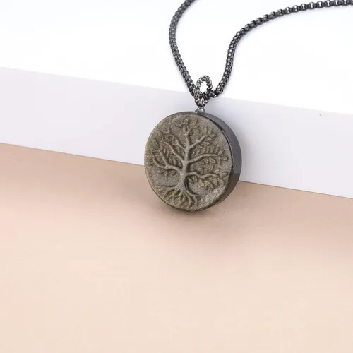 Vista 7 de COAI Collar de obsidiana negra con árbol de la vida para hombre