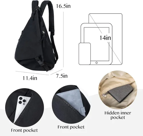 Vista 2 de Mochila de lona para mujer, mochila de viaje para hombre, estilo vintage, para mochilas casuales, Negro C, Mochila casual