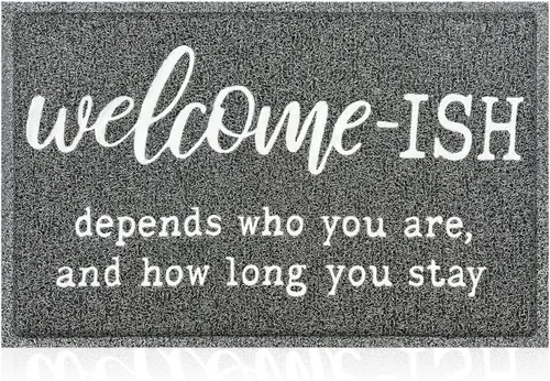 Vista 18 de JJUUYOU Felpudo de bienvenida para puerta delantera, entrada al aire libre, Welcome Ish Depends Who You are, tapete antideslizante de goma