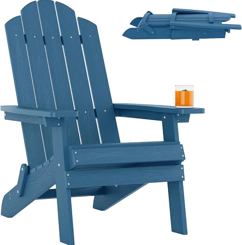 Vista 28 de MXIMU Silla Adirondack plegable para exteriores: sillas Adirondack fáciles de montar y cómodas, silla de plástico compuesto para todo tipo de clima