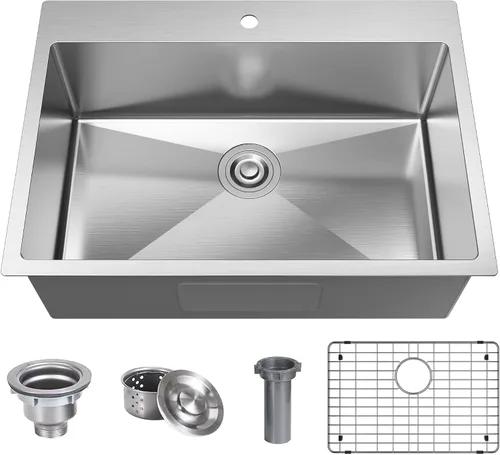 Vista 9 de Fregadero de barra de cocina negro de 25 x 22 pulgadas, fregadero de cocina pequeño, fregadero de cocina de un solo tazón, fregadero de barra
