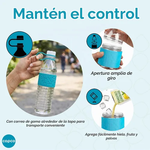 Vista 4 de Copco Hydra - Botella de agua de Tritan de 20 onzas con tapa resistente a derrames y funda antideslizante, sin BPA, apta para lavavajillas, cabe
