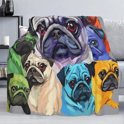 Vista 3 de Dujiea Manta de franela colorida con diseño de cachorros de perro carlino divertido de 40 x 50 pulgadas, manta súper suave y ligera para sofá