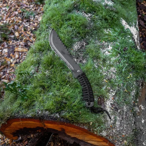 Vista 5 de ASR Outdoor Machete de espiga completa de 15.5 pulgadas con hoja reciclada y espiga dentada en zigzag, negro