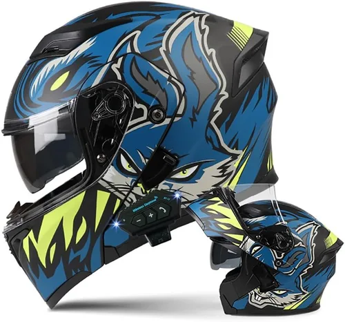 Vista 16 de Casco de motocicleta modular Bluetooth con aprobación DOT, antiempañamiento, doble visera, cara completa, abatible, con altavoz y micrófono